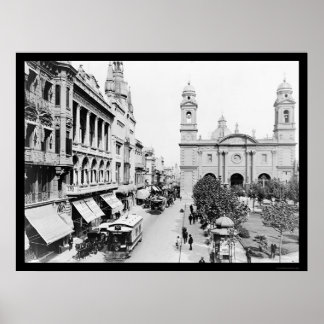 Póster Montevideu, cena do Uruguai Street 1906