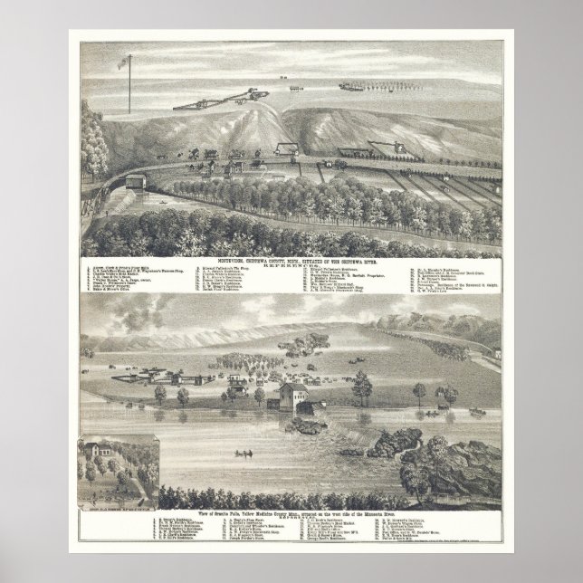 Póster Montevidéu, Mapa Panorâmico MN - 1874 (Frente)