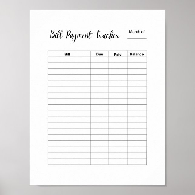 Poster Monthly Bill Payment Tracker Log (Frente)