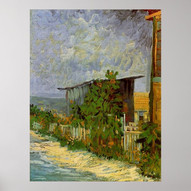 Póster Montmartre Path com Sunflower por Van Gogh. (Frente)