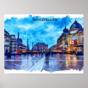 Poster Montpellier France Place de la Comédie View