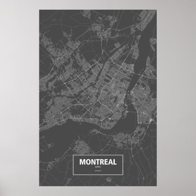 Poster Montreal, Quebec (branco em preto) (Frente)