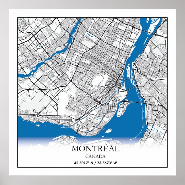 Poster Montreal Quebec Canadá - Mapa Moderno da Cidade Vi (Frente)