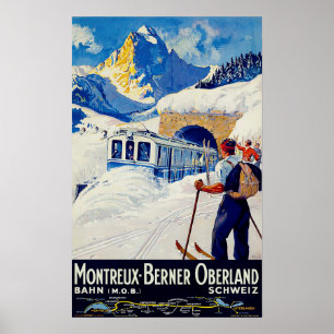 Poster Montreux, estrada de ferro de Berner Oberland,