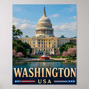 Poster Monumento a Washington e Ícones Americanos