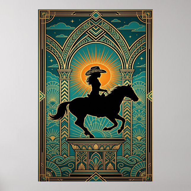 Poster Monumento de Cavaleira Art Deco Explosão Solar (Frente)