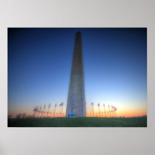 Póster Monumento de Washington com por do sol alaranjado