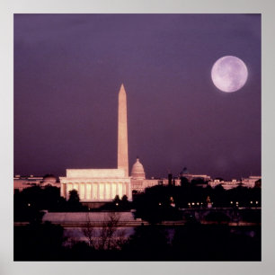 Póster Monumento de Washington, o Capitólio e Jefferson