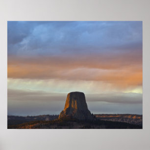 Póster Monumento Nacional Devils Tower, Tempestade ao Pôr