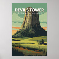 Monumento Nacional Devils Tower Viagem Arte Vintag