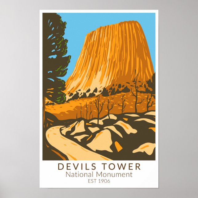 Poster Monumento Nacional Devils Tower Wyoming Vintage (Frente)