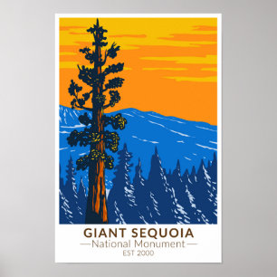 Poster Monumento Nacional Giant Sequoia Califórnia Vintag
