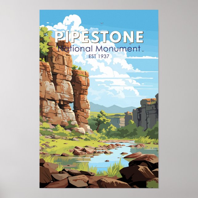 Poster Monumento Nacional Pipestone Minnesota Viagem Arte (Frente)