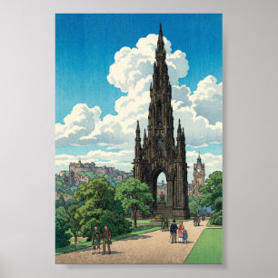 Poster Monumento Scott de Edimburgo Japonês Woodblock Pri