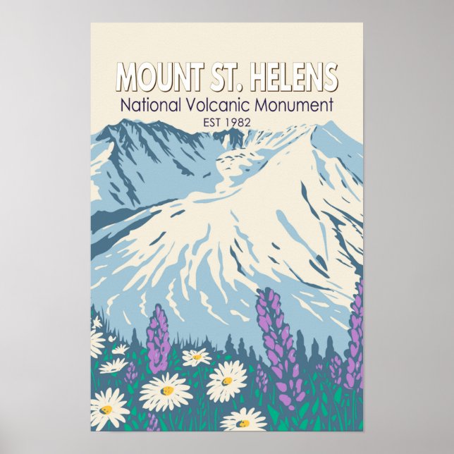 Poster Monumento Vulcânico Nacional Mount St Helens Retro (Frente)
