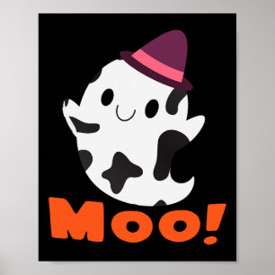 Poster Moo! Engraçada Vaca Fantasma do Halloween Meninas