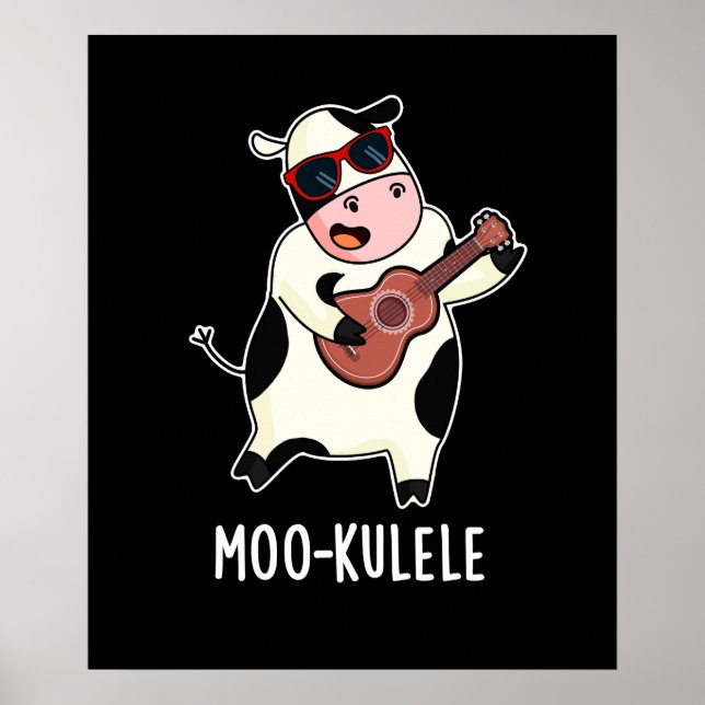 Poster Moo-kulele Funny Ukulele Cow Pun Dark BG (Frente)