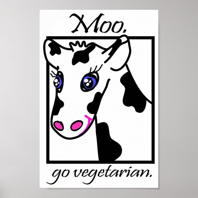 Póster Moo. Vá para vegetariano. (Frente)