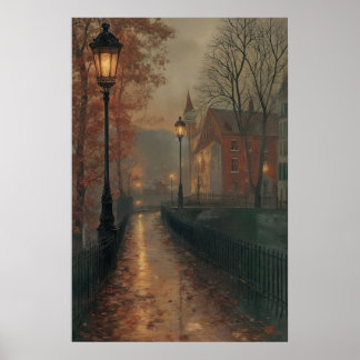 Poster Moody Autumn Cityscape, Tranquil Fall Urban
