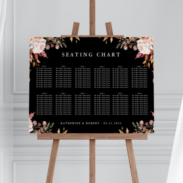 Poster Moody Autumn Floral Wedding Seating Chart (Criador carregado)