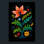 Poster Moody Black Boho Floral Tree Folk Art<br><div class="desc">Add a touch of enchanting, sophisticated mystery to your walls with this spectacular dark botanical poster. This vertical wall art showcases a wonderfully vibrant folk art illustration of a symmetrical floral tree. The brilliant orange, yellow, and red blossoms stand out beautifully against a rich, deep black canvas texture, perfectly capturing...</div>