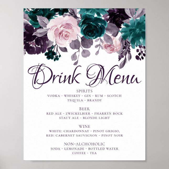 Poster Moody Boho | Escolha de Bebida Floral Roxa Berinje (Frente)