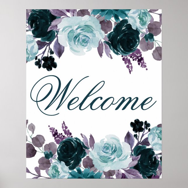 Poster Moody Boho | Guirlanda Floral Azul Turquesa Festa  (Frente)