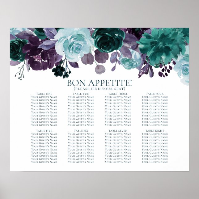 Poster Moody Boho | Placa de Buquês Florais Teais (Frente)