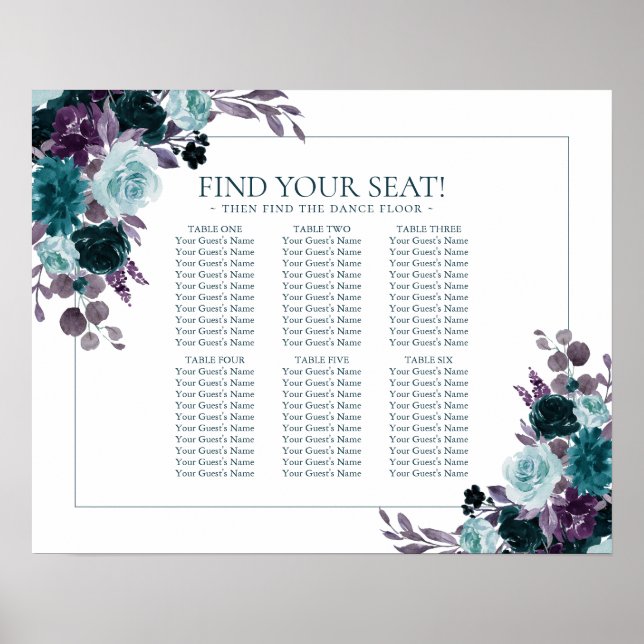 Poster Moody Boho | Placa Sentada Floral de Turquesa Teal (Frente)