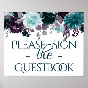 Poster Moody Boho Símbolo de Guestbook para Rosas Teais