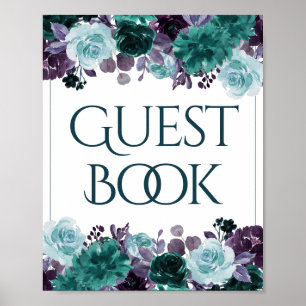 Poster Moody Boho Sinal de Boas-Vindas Floral Turquesa