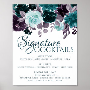 Poster Moody Boho Teal Floral Garland Signature Drink