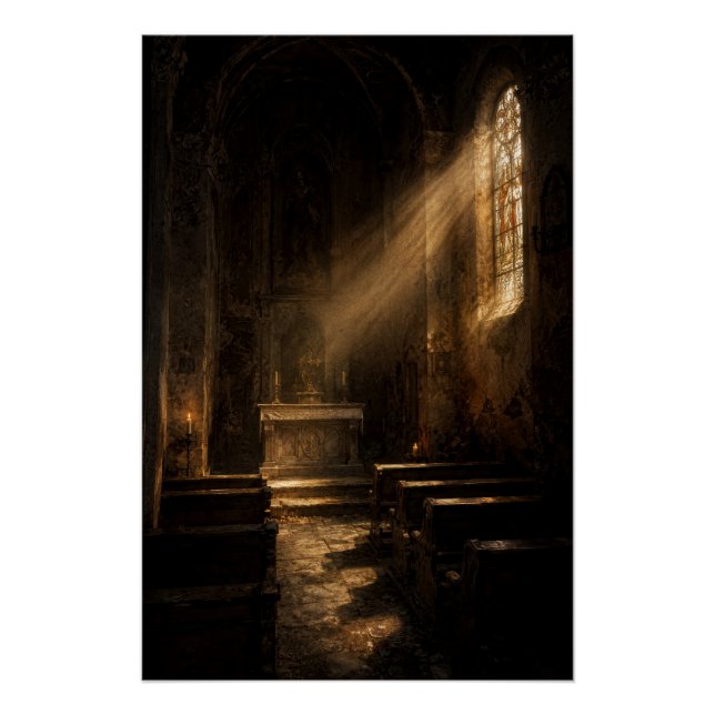 Póster Moody Dark Academia Chapel Sunbeam Fine Art Poster (Frente)