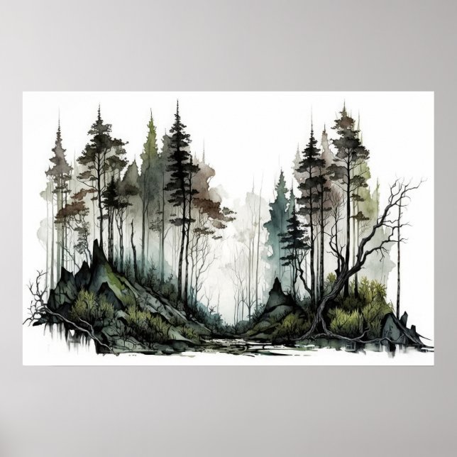 Poster Moody Dark Forest Watercolor (Frente)
