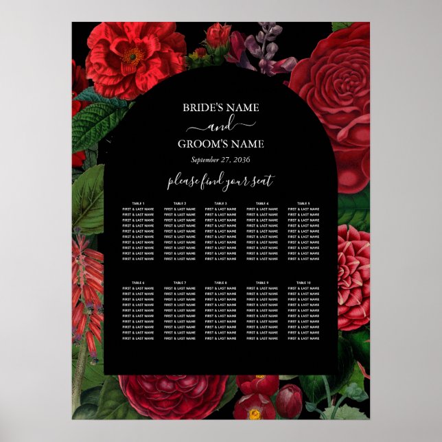 Poster Moody Florals Black Burgundy - Gráfico de Assentos (Frente)