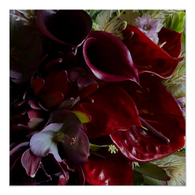 Póster Moody Red Floral Poster Art (Frente)