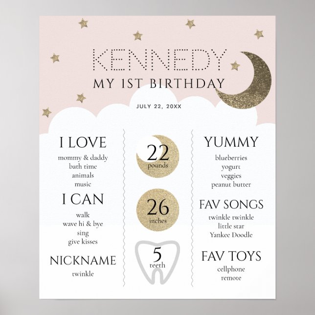 Poster Moon Crescente e Estrelas - Etapa do primeiro aniv (Frente)