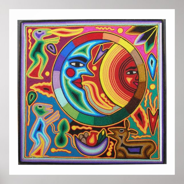 Poster Moon e Sun Mexicano Folk Art (Frente)
