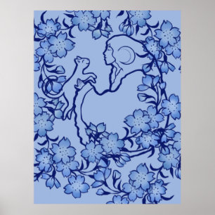 Poster Moon Goddese Cat Witch Blues