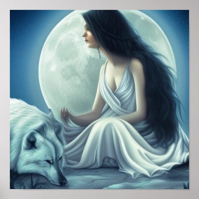 Poster Moon Goddese com Wolf Bears - Lobo (Frente)