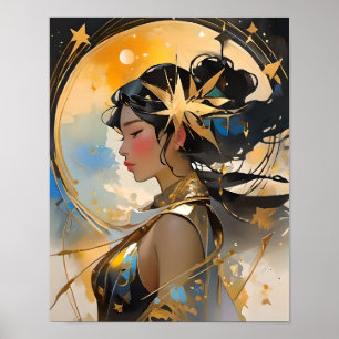 Poster Moon Goddese Linda Mulher Arte Celestial Stars