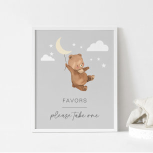 Poster Moon Stars Bear Chá de fraldas Favoritos Sinal
