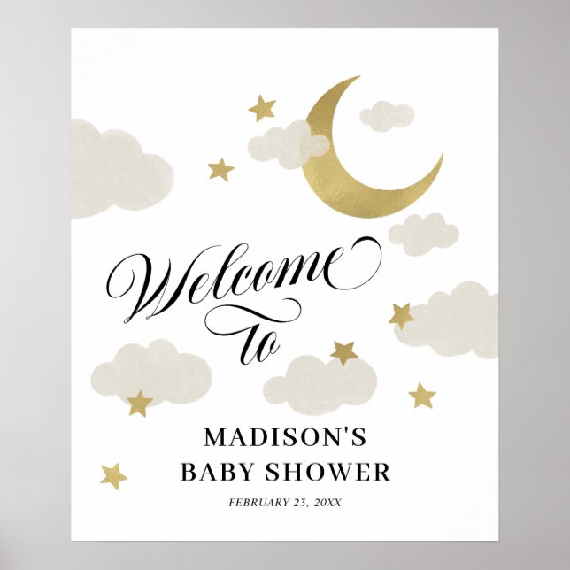 Poster Moon Stars Clouds Rico Script Chá Sinal de Boas-vi (Frente)