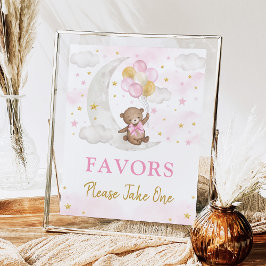 Poster Moon Teddy Bear Rosa Balões Dourados Favoritos Sin