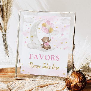 Poster Moon Teddy Bear Rosa Balões Dourados Favoritos Sin