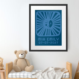 Poster Moonbeams Bonito Moon PERSONALIZADO NOME DE BEBÊ A