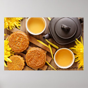 Póster Mooncake e chá, festival meados de chinês 2 do