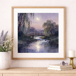 Poster Moonlit Bridge Wall Art Peaceful Landscape