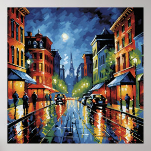 Poster Moonlit City Street