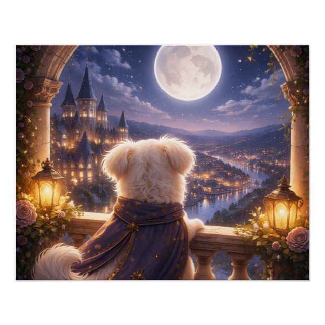 Póster Moonlit Dream – Dog Watching a Magical City (Frente)